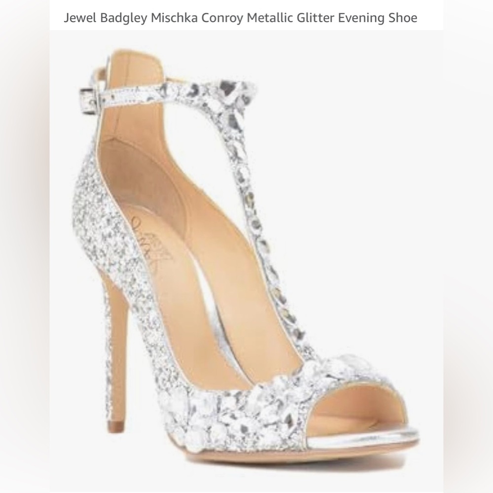 NWT Jewel Badgley Mischka Conroy Metallic Glitter Evening Shoe